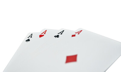 Four aces card on blue 
gambling table.Four aces playing cards on white background with clipping path.