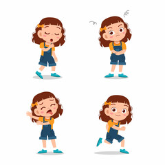 cute little kid girl pose with various expression set