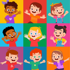 happy cute kid boy and girl smile expression set