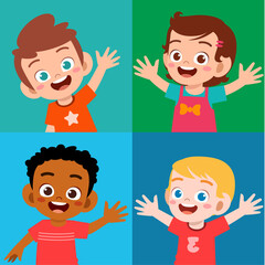 happy cute kid boy and girl smile expression set
