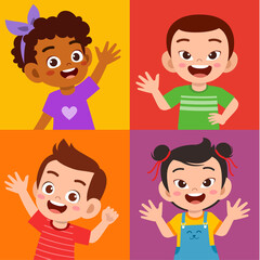 happy cute kid boy and girl smile expression set