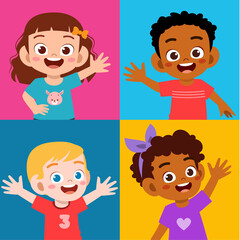 happy cute kid boy and girl smile expression set