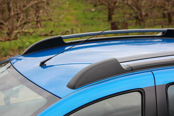 Antenna and roof rails of a blue car © hanjosan