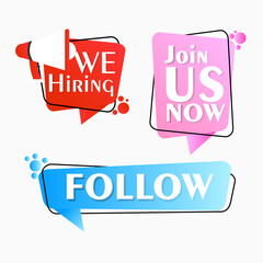 flat set of labels  join us promotion speech bubble