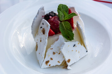 Pavlova cake, a meringue-based dessert named after the Russian ballerina Anna Pavlova