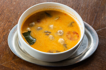 Thai Tom kha kai soup with prawns.