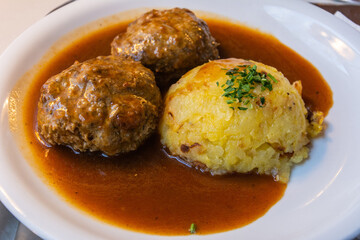 Austrian meatballs klopse with mashed potato.