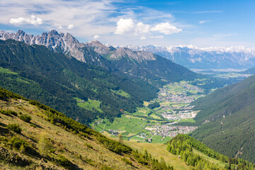 Naklejka na ściany i meble View over Stubaital valley in Tirol, Austria