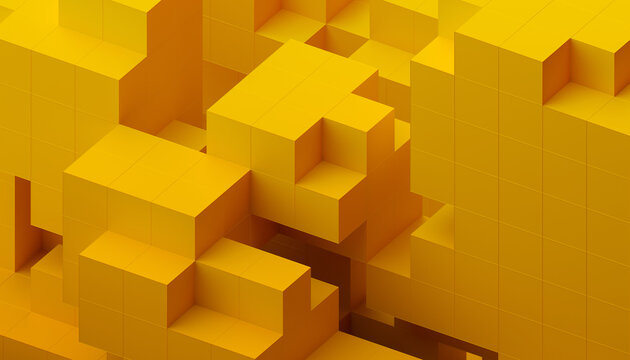 Fototapeta Abstract 3d render, yellow geometric background design with cubes