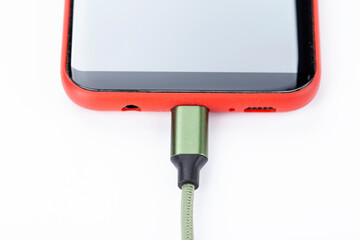 Smartphone Connects to Charger through USB Cable