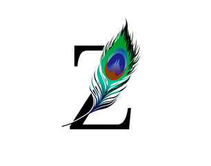 Z Letter Decorated With Exotic Peacock Feather.