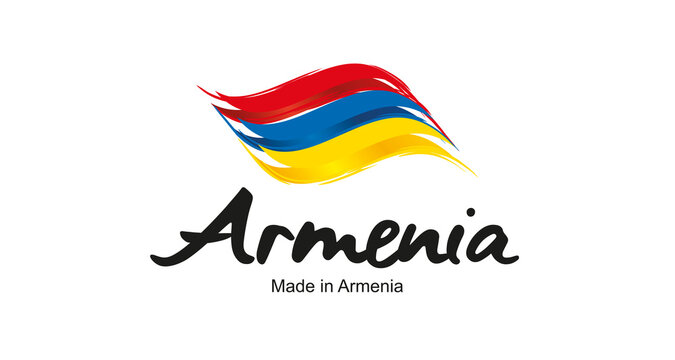 Made in Armenia handwritten flag ribbon typography lettering logo label banner