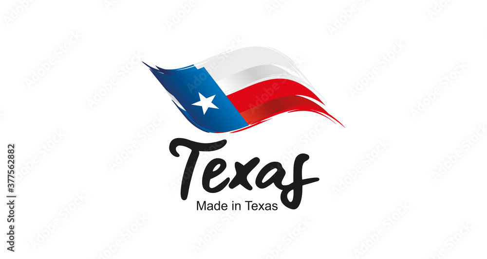 Sticker Made in Texas handwritten flag ribbon typography lettering logo label banner