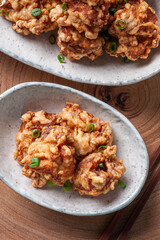 .Karaage. Typical Japanese fried chicken. Top view