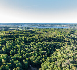 Obraz premium Aerial view of Pickerel Lake from the hills of Northern Michigan