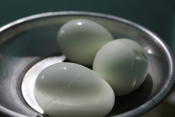 healthy boiled eggs on pot ready to serve