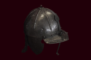 Isolated old military metal helmet