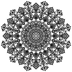Round black mandala on white background. Vector eastern ornament. Ethnic pattern.