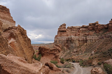 Fototapeta premium Nature reserve: Charyn canyon, near Almaty. This is a dry gorge washed by meltwater. The area is also called the valley of Castles.