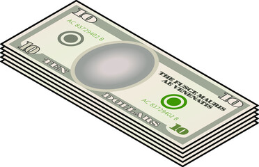 Fototapeta premium A bundle of stylized iconic $10 USD bank notes / paper money. USA USD.