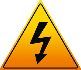 High Voltage Sign. Danger symbol. Black arrow isolated in yellow triangle on white background. Warning icon. Vector illustration