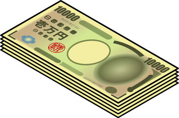 A bundle of stylized iconic 10000 Japanese Yen bank notes / paper money. Japan JPY.