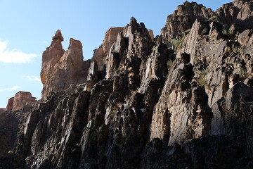 Fototapeta na wymiar Stone ledges and rock in the Charyn canyon. Nature reserve