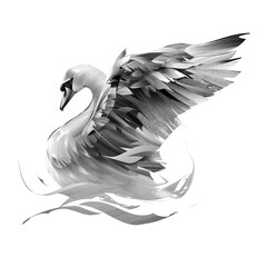 painted swan on a white background flaps its wings