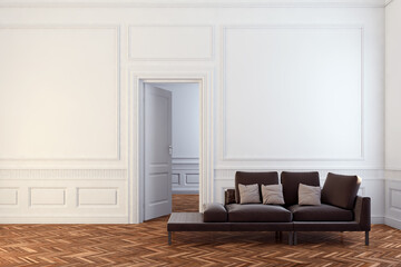 Large luxury modern minimal bright interiors room mockup illustration 3D rendering