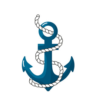 Anchor with sea rope, in flat style. Vector image isolated on a white background.