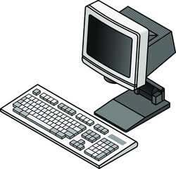 Fototapeta premium An old vintage/retro obsolete terminal with a CRT monitor on a tall tilt stand and a professional keyboard.