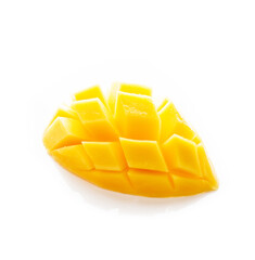Half yellow Thai mango with reflection isolated on a white background