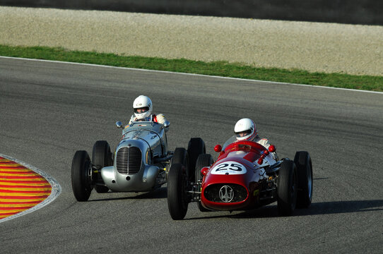 MUGELLO, ITALY - 2007: Unknown run with Vintage Maserati Grand Prix Cars on Mugello Circuit at the Event of Ferrari Racing Days Year 2007, Italy