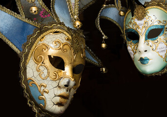 Carnival venetian masks on black background