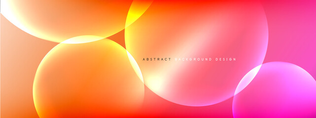 Vector abstract background liquid bubble circles on fluid gradient with shadows and light effects. Shiny design templates for text