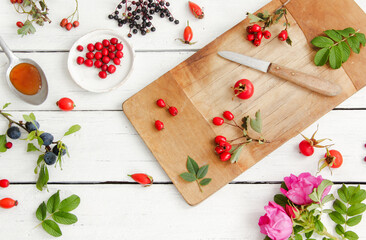 Wildfrüchte Wilde Früchte Beeren Weißdorn Hagebutte Holunder 