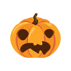 Halloween pumpkin with cartoon scary face on white