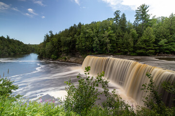 Upper falls at Tahquamenon Falls State Park in summer Michigan