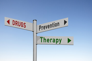 Obraz premium road sign, drugs and therapy