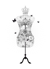 Schneiderbüste 3D mit floralen Elementen und Krone