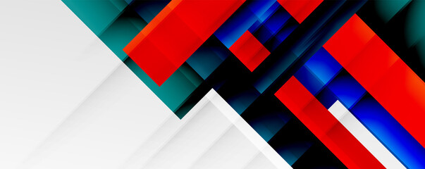 Geometric abstract backgrounds with shadow lines, modern forms, rectangles, squares and fluid gradients. Bright colorful stripes cool backdrops