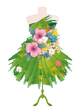 Schneiderb&uuml;ste mit gr&uuml;nem Blumen Kleid