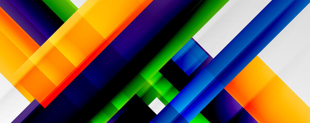 Geometric abstract backgrounds with shadow lines, modern forms, rectangles, squares and fluid gradients. Bright colorful stripes cool backdrops