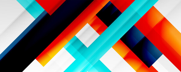 Geometric abstract backgrounds with shadow lines, modern forms, rectangles, squares and fluid gradients. Bright colorful stripes cool backdrops