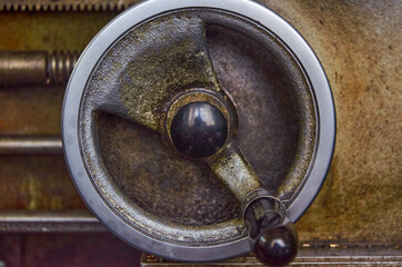 Handle from a Metalworking machine close-up