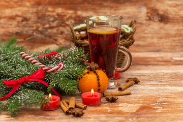 Christmas tree, mandarine, glogg and candles