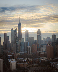 Fototapeta na wymiar City Sunrise, Skyline, Buildings