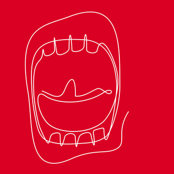 Wide Open Screaming Mouth - Continuous Line Drawing 