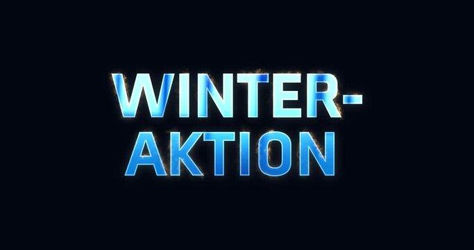 Winteraktion. Blauer Text als Logo Intro. Elektrisch leuchtendes Wort.