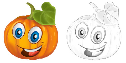 cartoon sketch scene vegetable looking and smiling pumpkin illustration